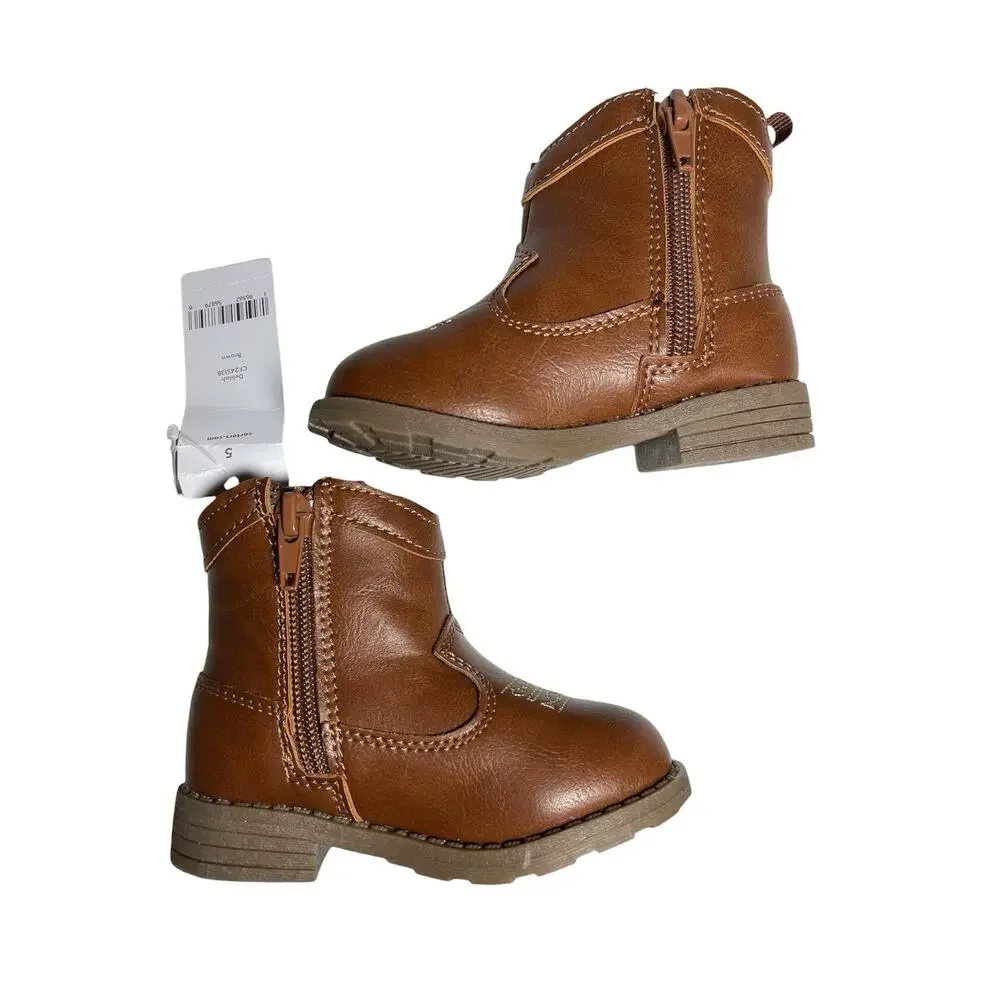 Carter's Girls 5T Toddler Cowgirl Cowboy Boots Delilah Western Brown Zipper NEW!